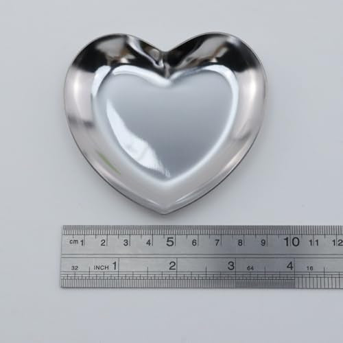 Dnyta 2Pcs Stainless Steel Decorative Tray, Decor Jewelry Dish for Dresser | Decor Makeup Serving Trays for Dresser Cosmetics Keys Watch Wallet Trinket (Small, Heart Shape, Silver) - style: Heart-shaped silver style (2pcs)