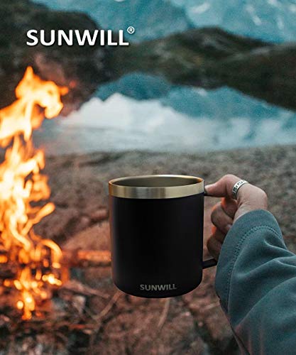 SUNWILL Travel Coffee Mug with Lid, Insulated Tumbler with Handle, 14oz Stainless Steel Cup for Camping, Outdoor, Powder Coated Black - color: Powder Coated Black
