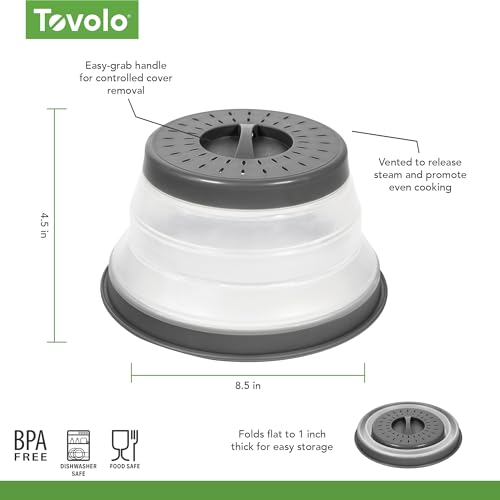 Tovolo Small Collapsible Microwave Cover, Lid for Reheating Food, Meal Prep Kitchen Gadget, No Mess Folding Bowl Cover Kitchen Tool, Charcoal - color: Charcoal, size: Small (8 inch)