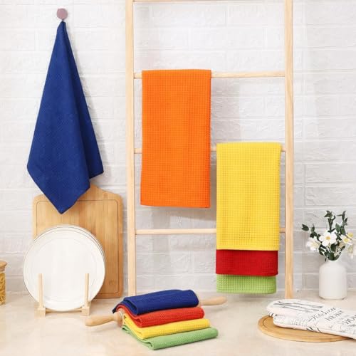 HOMEFRONT Kitchen Towel, Hand Towel for Kitchen, Set of 5, Multicolor | Cotton Blend Waffle Weave Dish Towels, Super Absorbent Quick-Dry Tea Towels, 18' x 28'