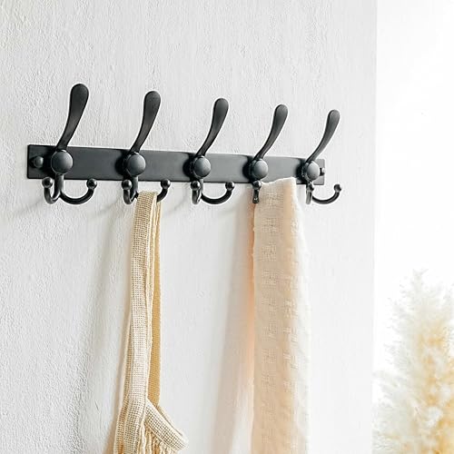 Coat Rack Wall Mount, Heavy Duty 12-Gauge Base vs Flimsy 1mm, Double-Thick Solid Anti-Snap Hooks, 16” Stud-Mount, Stainless Steel Hanger for Clothes Hat Entryway Closet, Black, Pack of 2 - color: Black, size: L=17" (2pcs)