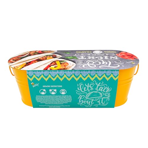 Buzzy Seeds Taco Night Grow Kit - Metal Windowsill Planter - Complete Indoor Gardening Kit with Seeds, Coconut Husk Growing Medium & Genuine Pots - 100% Grow Guarantee - color: Taco Night