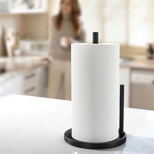 Jesginboo Paper Towel Holder Countertop, Black Kitchen Paper Towels Holder, Paper Roll Holder with Weighted Base - color: Black