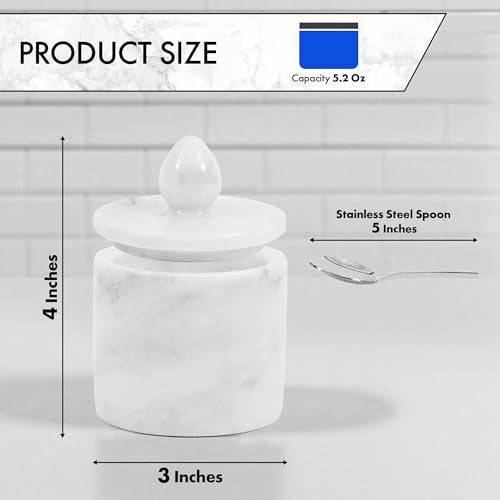 Marble Salt Cellar with Lid 4" Inch White Handmade Salt Jar & Table Salt Storage For Kitchen Countertop, Ideal Salt Container, Salt Dish & Sugar Bowl For Table - color: White