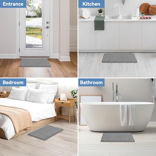 Bcoimo Small Bath Rug Mat,24x17 Chenille Non Slip Gray Bathroom Shower Mat - color: Grey, size: 24x17