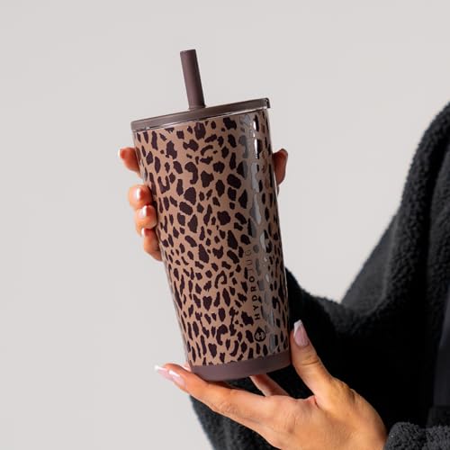 HydroJug Everyday Tumbler 20 oz, Ceramic-Lined Straw Cup, Brown Leopard - color: Brown Leopard, size: 20 Ounces
