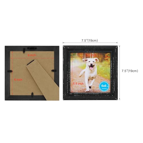 6x6 Picture Frame Made of Solid Wood High Definition Glass Rustic Antique Designs Small Photo Frame for Tabletop Display and Wall Mounting, Distress Black - color: Distress Black B, size: 6" X 6"