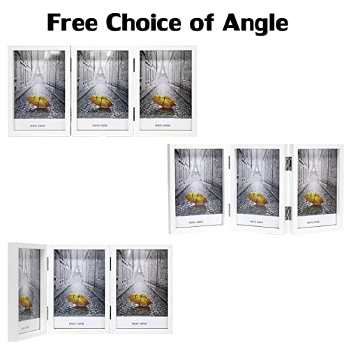 WUTL 3 Picture Frame Triple Collage 5x7 Frames with Real Glass White | Trifold Photo Frame, Hinged Foldable, Crystal Clear Real Glass - color: White, size: 5x7