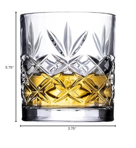 Royalty Art Kinsley Whiskey Glasses, Set of 4, 10.6 oz Crystal Tumblers | Bourbon, scotch, whiskey, cocktails, distinctive Kinsley design, gift for enthusiasts - style: Lowball