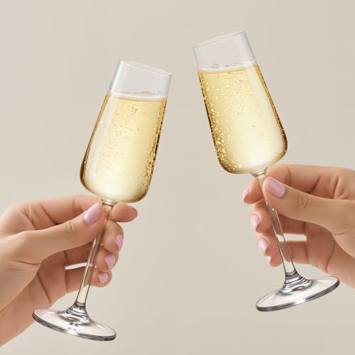 KAMMAK Champagne Flutes, Crystal Glass,220ML Champagne Glasses, Set of 2 | Clear Champagne Flutes with Long Stem and Thin Rim for Wine, Weddings, Anniversaries, Parties and Gifts, CP23 - style: Cp23