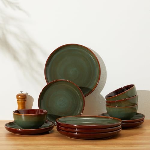 Stoneware Dinnerware Sets, Ceramic Plates and Bowls Set, Microwave & Dishwasher Safe Kitchen Dishes, Modern Dinner Salad Plates | Cereal Bowls, Dishware Sets Service for 4 Sage Green | Stoneware Dishware sets, Microwave & Dishwasher Safe, Cereal Bowls and