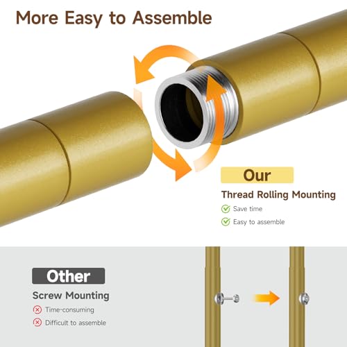L2 Wall Mounted Closet System, Industrial Pipe Clothing Rack, Gold | Metal Clothes Rack with 2 Telescopic Rods & 6 Shelves, Heavy Duty Closet Organizers for Wardrobe, Reach-in & Walk-in Closets - color: Gold