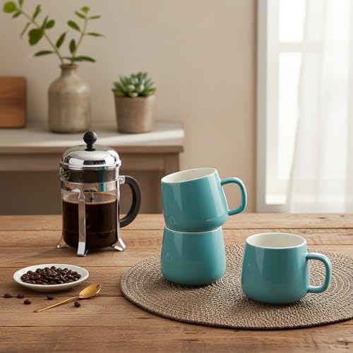 Teocera Coffee Mugs Set of 6-12oz Chip-Resistant Ceramic Cups with Ergonomic Handle | Dishwasher & Microwave Safe Turquoise Mugs | Keeps Beverage Hot, Perfect for Family Kitchen & Holiday Gifts - color: Turquoise (Set of 6)
