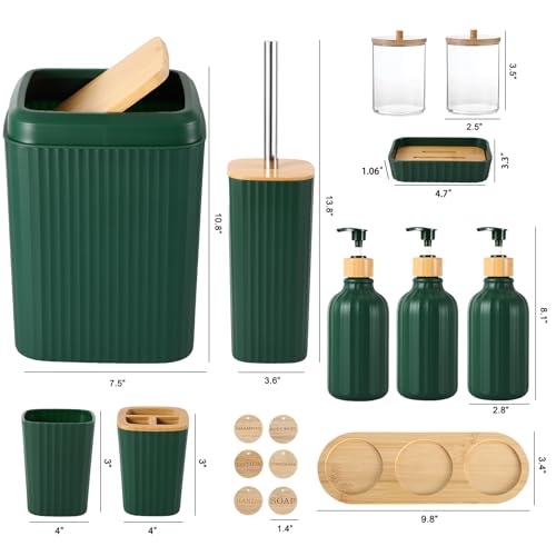 XLHOMO Bathroom Set 17PCS Bathroom Accessories with Trash Can 3PCS Lotion Soap Dispenser,Bathroom Accessories Set Green Bathroom Sets for Bathroom Decor - size: Bath Set, style: Dark Green