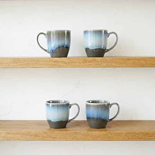 Bosmarlin Ceramic Coffee Mug Set of 4, 17 Oz, Coffee Cups, Microwave Safe, Unique Reactive Glaze (Grey) - color: Gray