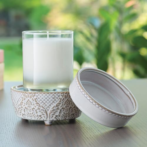 Candle Warmers ETC 2-in-1 Candle and Fragrance Warmer for Warming Scented Candles or Wax Melts and Tarts with to Freshen Room, Vintage White Lace - style: Vintage White
