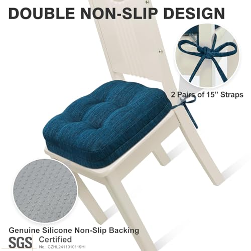 Shinnwa Dining Chair Cushions Set of 4, Dual-Layer Memory Foam Kitchen Chair Cushions, Patented Design Seat Pads with Ties, 16.5 x 16.5 x 3.5in, 4 Pack, Navy Blue - color: Navy Blue, size: 4 Count (Pack of 1)