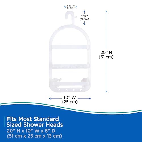 Kenney KN614000 Over the Shower Head 20" L x 10" W x 5" D Rust-Proof Plastic Small 2-Shelf Hanging Caddy with Suction Cups and Razor Holders for Bathroom Shower, Frosted