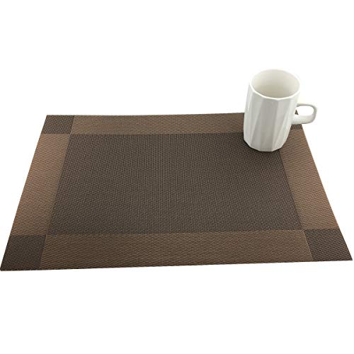 Vinyl Brown Placemats Heat Resistant Dining Table Mats Non-Slip Washable Place Mats Set of 6 (Brown) - color: Brown