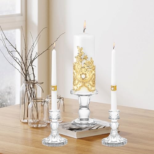 Unity Candle Holder - Glass Candle Holders for Pillar Candles Taper Candles, Glass Candlestick Holders Set of 3, Decorative Clear Glass Candlestick Holder for Wedding Table Dinning Church Centerpiece