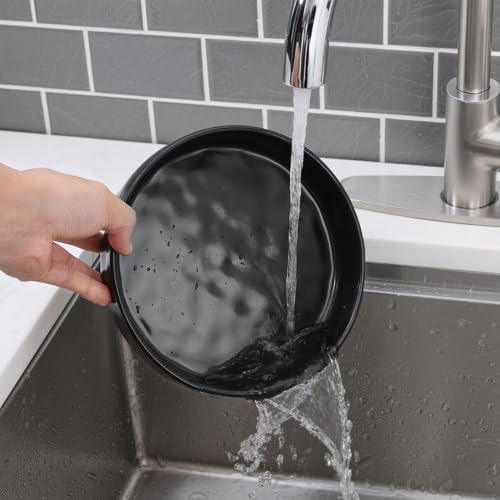 LIANYU 8.25’’ Pasta Bowls Set of 4, 33oz Large Wide Shallow Dinner Plates | Stoneware Salad Plate, Ceramic Serving Bowl Sets for Soup, Cereal, Fruit, Microwave & Dishwasher Safe, Obsidian Matte Black - color: Matte Black