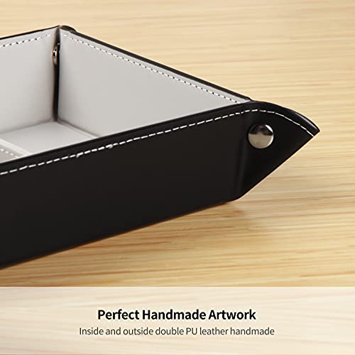 YAPISHI Valet Tray,Entryway Dish,Foldable PU Leather Catchall Tray for Men | Catchall Bowl,Nightstand Organizer Caddy,Travel Valet Tray for Keys,EDC,Jewelry,Glasses,Wallet,Coins,Dice,Watch,Phone,Perfume - color: 1# Black
