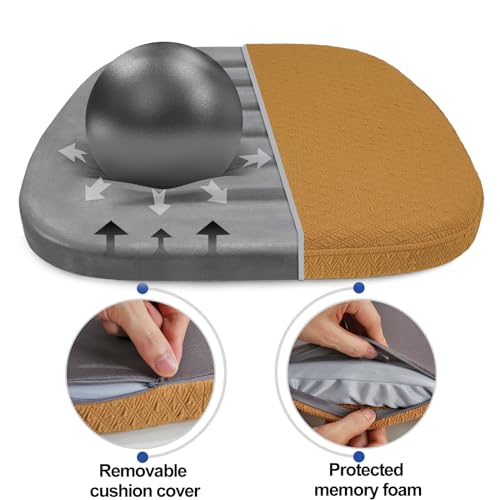 BUYUE Luxury 100% Pure Memory Foam Chair Cushion 1 Pack, Jacquard 16" U-Shape Comfortable Dining Chair Pad, Removable Slip Resistant Kitchen Chair Seat Cushion, (1 piece, Ocher) - color: Ocher