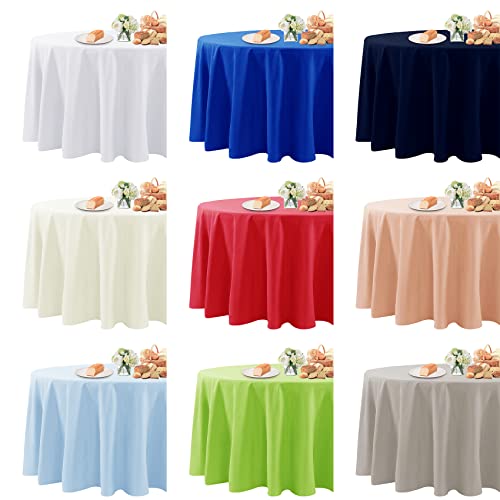 Fokitut 2 Pack Waterproof Round Tablecloth, 120 Inch, Stain Resistant and Wrinkle Polyester Table Cloth, Fabric Table Cover for Kitchen Dining, Wedding, Party, Holiday Dinner-Peacock Blue - color: Peacock Blue, size: Round-120''-2pack