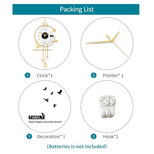 Modern Wall Clocks Battery Operated Silent Clock for Living Room | Analog Large Decorative Wall Clock Non-Ticking Gold Iron Pendulum Clock for Kitchen Bedroom Farmhouse Office Decor 13x24 inch - style: Casual