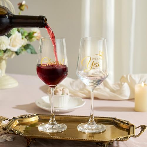 AW BRIDAL Fiance and Fiancee Enagagement Gifts Wine Glasses Set of 2 | Bridal Shower Bachelorette Gifts for Bride and Groom to Be, Wine Glass Gift Basket for Newly Engaged Couple 2026 - style: Engagement (She said yes)