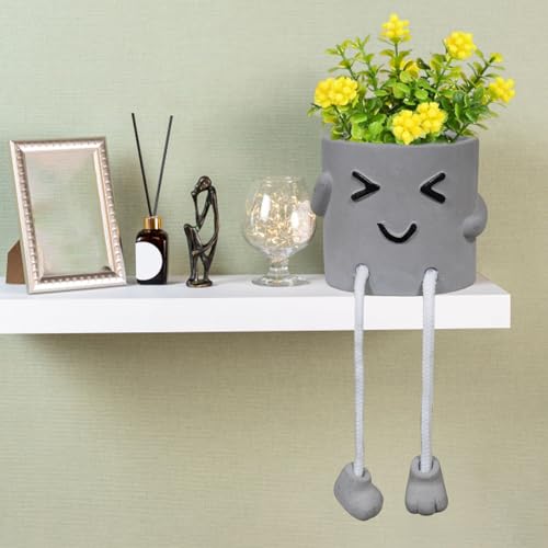 1 Pcs Cute Plant Pot, Small Planter, Succulent Planter, Flower Pot, Office, Room, Shelf, Table Decoration Planter - Squint(Plants not Included) - color: Grey Squint