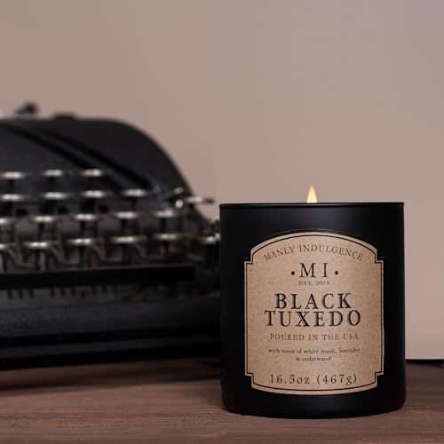 Manly Indulgence Black Tuxedo Jar Candle 16.5 oz - White Musk, Lavender, Cedarwood, Jasmine & Earthy Orris - Up to 60 Hour Burn - Soy Blend Wax, USA Poured - size: 16.5 oz - 1 Wick