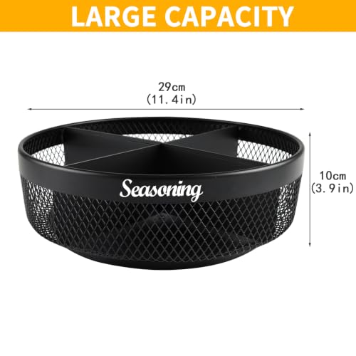 Rotating Spice Rack Organizer, 360° Black Basket for Kitchen | Metal mesh, kitchen countertop and cabinet storage, 360° rotating base, 4 divided sections, non-slip pads