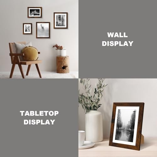 iRahmen 7x10 Picture Frame with Mat 5.5x8.5 - High Definition Real Glass Wooden Photo Frames for Tabletop Display and Wall Mounting (Dark Brown, Set of 4) - color: Dark Brown, size: 7X10