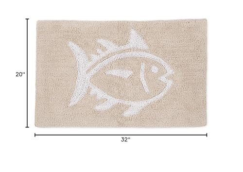 Southern Tide Reversible Bath Rug – 100% Cotton, Soft & Absorbent – Double-Sided Design with Signature Skipjack – Machine Washable Coastal Accent Rug – 20" x 32" – Sand - color: Beige
