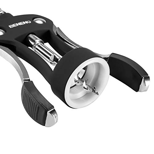 Beneno Wine Opener, Premium Wing Corkscrew Wine Bottle Opener, Black | Durable Solid Zinc Alloy Body, Precise Sharp-Edged Screw, Ergonomic Non-Slip Grip Wing Handle, Multifunctional Bottle Openers - color: Black