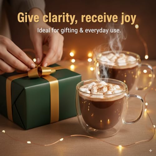Casafoyer 9 Oz Double Wall Glass Coffee Cups Set of 4, Borosilicate Espresso Mugs
