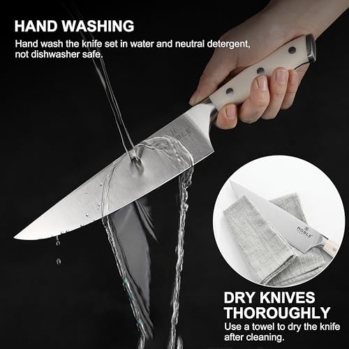 N NOBLE FAMILY In-drawer Knife Block Set, 16PCS Kitchen Knife Set with Wooden Block, Chopping Knives Set, Stainless Steel Knife Block Set, Sharp Cooking Knife Set with Cutting Board, Rust Proof, White - color: White