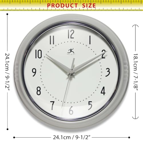 Infinity Instruments Retro Round Metal Wall Clock, Stone Grey, 9.5" - color: Stone Grey, size: 9.5 Inch