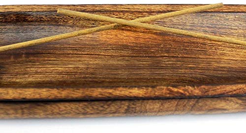 Dinil Incense Burner Holder – 11 Inch Natural Wood Ash Tray – Double Holes for Mixing Scents – Rustic Brown Finish – No Mess Elegant Design – Ideal for Yoga, Meditation Room, Home