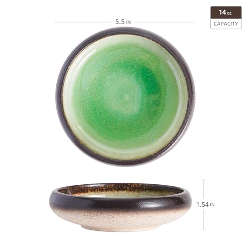 Uaral Japanese Salad Plate,Plates and Bowls Set,Stoneware Dish Set,Appetizer Plates Set of 4,5.5inch,14oz(Crack Green) - color: Crack Green