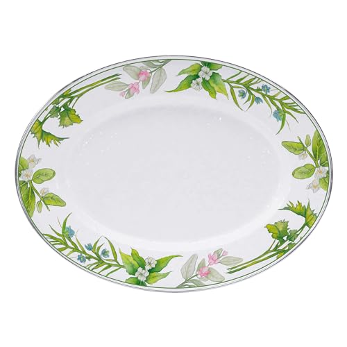 Golden Rabbit Enamelware Oval Platter, 12 x 16in, Herbs - color: Herbs