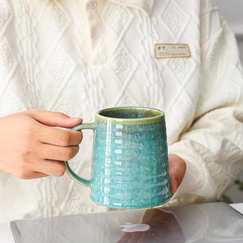 Mkour 23oz Extra Large Ceramic Coffee Mugs, Handmade Cup, Big Tea Cups with Large Handle for Office and Home, Microwave and Dishwasher Safe (Crystal Green) - color: Crystal Green