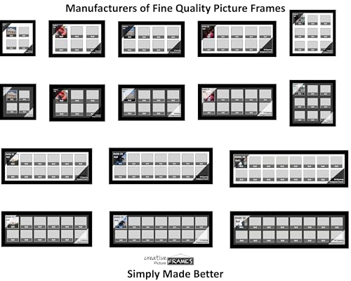 16-2 Row 4x4 Opening Manhattan Black 10x40 Picture Frame Holds 4x4 Photo Collage with White Matting and Glass - color: White, size: 16 4x4 2 Row
