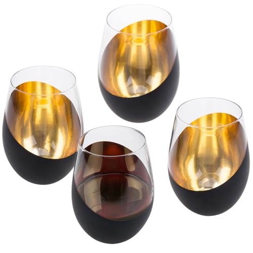 MyGift Black Wine Glasses Set of 4, Black and Gold Cups 18 oz with Metallic Angled Design, Wedding Party Home Bar Birthday Housewarming Gift - color: Black (Set of 4)