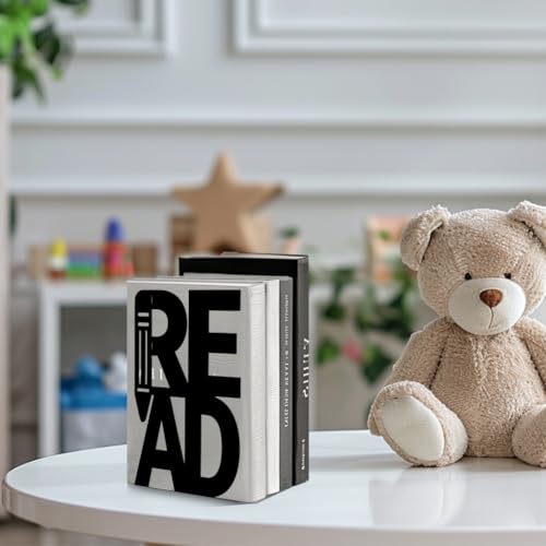 5.3"x4.3"x7.9" Metal Bookends, Heavy Duty Book Ends for Shelves | Read Theme Cast Iron Book Supports, 1 Pair Decor Stoppers for Desk, Library, Office & Home Shelves - style: Read