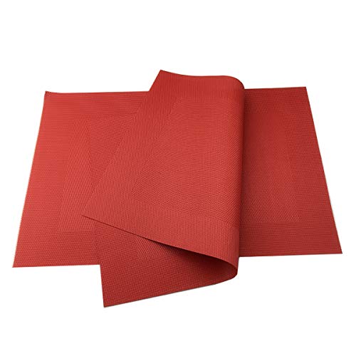Vinyl Red Placemats Heat Resistant Dining Table Mats Non-Slip Washable Place Mats Set of 6 (Red) - color: Red