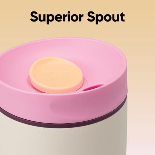 Owala SmoothSip Slider Insulated Stainless Steel Coffee Tumbler, Reusable Iced Coffee Cup, Hot Coffee Travel Mug, BPA Free 12 oz, Pink/Tan (Daybreak) - color: Daybreak, size: 12 Ounces, style: No Handle