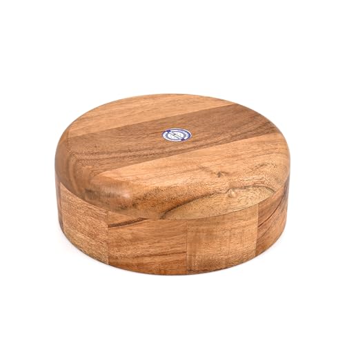 Hand Carved Acacia Wood Decorative Bowl | Rustic Round Centerpiece for Living Room, Dining Table & Kitchen Décor (8" X 8" X 3")