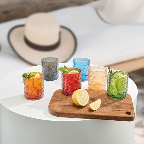 Khen Plastic Hobnail Drinking Glasses Set of 6 Neutral Tones Cups 10oz, Shatterproof & Unbreakable Acrylic Beaded Design, BPA-Free, Dishwasher Safe Indoor/Outdoor Drinkware for Water, Juice, Cocktails - color: Retro Style